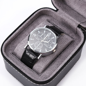 Boîtes cadeaux pour montres en gros, boîte à montre carrée simple en cuir PU avec fermeture éclair, boîtes à montres de luxe, boîte de rangement portable pour montres - Product Image 2
