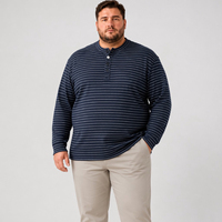 Kaos Henley Lengan Panjang Pria Bergaris dengan Kancing Depan, Gaya Vintage Kasual, Ukuran Besar dan Tinggi, Plus Size, Oversized, Relaxed Fit 6XL 7XL