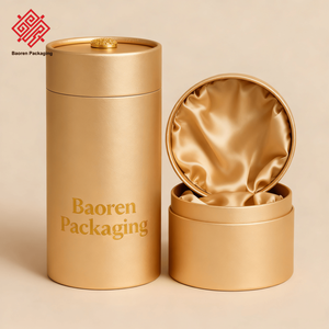Caja de tubos planos redondos dorados Baoren, tamaño personalizado, cilindro de papel, tubo de cartón, estuche cosmético de Adviento, caja de tubo de papel de embalaje - Product Image 1