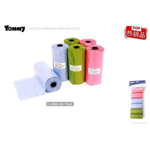 Bolsas para excremento de mascotas Yommy, 6 rollos, 15 unidades cada uno, bolsas desechables coloridas para excremento de perros. - Product Image 1
