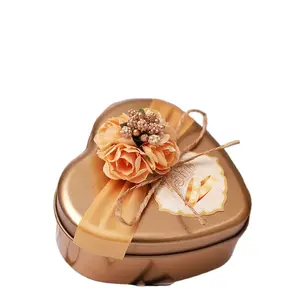 사용자 정의 작은 민트 황금 하트 모양 발렌타인 서프라이즈 웨딩 금속 주석 초콜릿 사탕 꽃 리본과 달콤한 상자