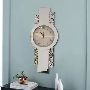 Relógio de parede luxuoso e moderno com espelho de diamante triturado, 67x52 cm feito à mão, elegante e transparente