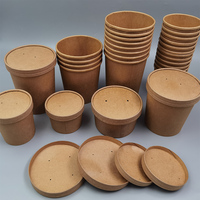 Conteneur d'aliments en papier kraft jetable, tasse à soupe avec couvercle, ml