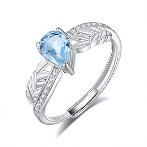 Minimalist 925 <b>Silver</b> 5*7mm Pear Cut Blue Topaz <b>Adjustable</b> <b>Rings</b> With Multistyle Water Drop Natural Crystal Stones Fine Jewelry - Product Image 1