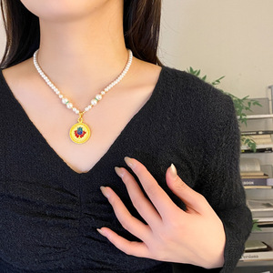 Gold Necklace With Flower Pendant Zinc Alloy Sweater Chain For Women Gift Jewelry - Product Image 3