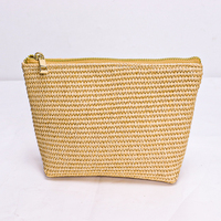 Keymay personnalisé naturel noir tissé paille sac de plage organisateur de toilette pochette à fermeture éclair pochette femmes raphia voyage étui à cosmétiques