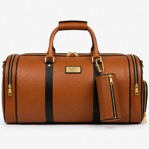 Custom Travel Duffle <b>Bag</b> PU Leather Weekender <b>Bag</b> Large Capacity Carry On Luggage <b>Bag</b> with Shoe Compartment and Adjustable Strap - Product Image 2