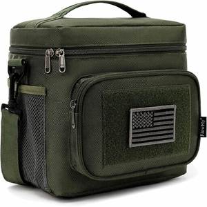 Sac à déjeuner tactique d'usine, grande boîte à lunch isotherme, sac isotherme à fermeture éclair, sangle MOLLE/PALS, vert armée, moyen, résistant aux fuites - Product Image 1