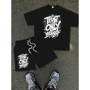 Custom Logo Streetwear Screen DTG Print T-shirt and Shorts <b>Set</b> 2 Piece Cotton Acid Washed Tracksuit Short <b>Sets</b> for Men - Product Image 3