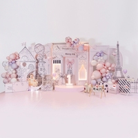 Ensemble de ballons en latex naturel avec toile de fond imprimée numériquement, motif Tour Eiffel, rose luxe moderne, pour fête d'hôtel du 1er anniversaire de bébés filles