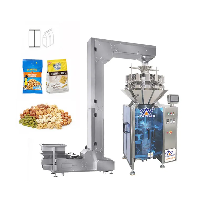 Teste 10/14 ad alta precisione Multihead pesatrice automatica con riempimento di azoto patatine fritte caramelle morbide orsetti gommosi prezzo della macchina imballatrice