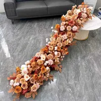 2m Luxe 5D Kunstmatige Oranje Caramel Herfst Bloemenloper voor Bruiloft Verjaardag Feest Tafeldecoratie