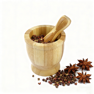 Juego de mortero y Maja de bambú al por mayor para casa natural, cuenco de <span class=keywords><strong>guacamole</strong></span>, cáscara, ajo, pimienta, prensa, Molinillo, trituradora, mezcla de <span class=keywords><strong>Molcajete</strong></span> - Product Image 5