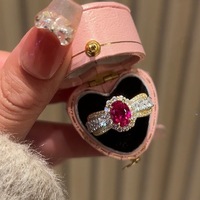 Bague Joker avancée S925 argent plaqué or bague de pierres précieuses classique coupe ovale dentelle oeufs de Pigeon saphir rouge Zircon anneaux fins