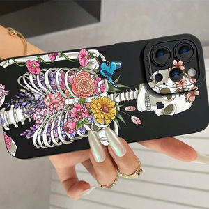 Arte teschio stampa fiore pupilla occhio Pro foro per fotocamera TPU custodia per Iphone 17 X Xr Xs 11 12 13 14 16 Pro Max - Product Image 5