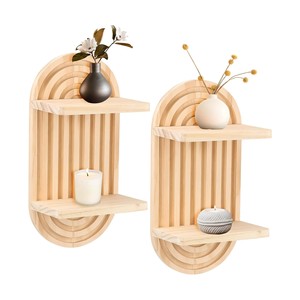 Solid Wood Arched <b>Wall</b> <b>Shelf</b> Double Layer Natural Color <b>Floating</b> <b>Shelf</b> For Living Room Decorative Storage - Product Image 1