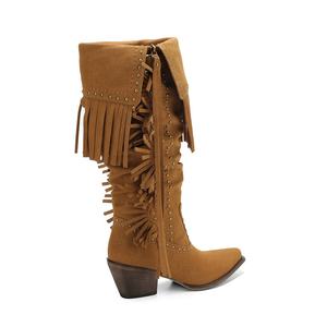 Botas Vaqueras Occidentales Color Bronceado con <span class=keywords><strong>Flecos</strong></span> y Tachuelas para Mujer, Botas de Vaquera de Media Pantorrilla con Punta Puntiaguda para Estilo Country y Moda Rodeo - Product Image 2