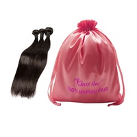 Sac de rangement en satin noir avec cordon de serrage et logo personnalisé pour perruques, mèches de cheveux, cadeaux, bijoux, café, vin, thé, cosmétiques