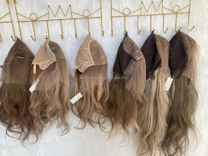 Peluca Oncológica en Stock de Cabello Humano Natural con Base Superior de Seda y Mechas, <span class=keywords><strong>Pelucas</strong></span> de Grado Médico para Alopecia en Color Castaño - Product Image 2