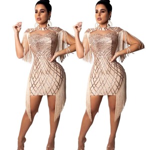 Abito Intero da <span class=keywords><strong>Donna</strong></span> alla Moda <span class=keywords><strong>Sexy</strong></span> e Aderente di Alta Qualità con Paillettes e Inserti in Rete per Feste e Night Club - Product Image 2