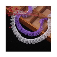 Bordure en dentelle plissée en polyester mélangé, motif feuille de lotus, 2,5 cm (1 pouce), pour textiles de maison et vêtements DIY