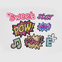 Patchs brodés avec lettres en anglais, motif dessin animé, anime, arc-en-ciel, thermocollants et à coudre, patchs à paillettes pour réparer les trous
