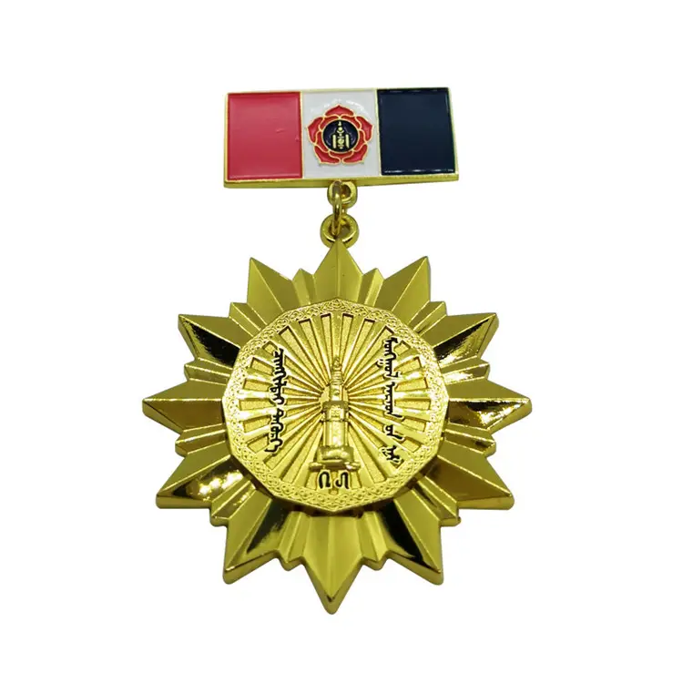 Custom Souvenir Opknoping Ster Medaille Gold Metal Award Medaillon Hanger Met Veiligheidsspeld