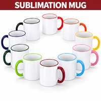 Mug en céramique vierge de 11 oz pour sublimation, avec logo imprimé personnalisé, bord doré et anse colorée, vente en gros à prix abordable