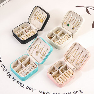 Jewelry Storage Box 10x10x5cm Soft Leather Travel Organizer For <b>Earrings</b> Necklaces Rings Solid Color Portable Jewelry <b>Case</b> - Product Image 1