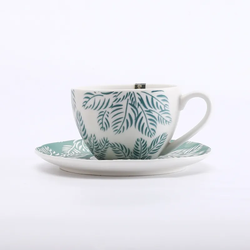 Tivray Custom LOGO Color Reusable Espresso Tea Elegant Porcelain Painted Plant Coffee Cup and Saucer for Cafe Home