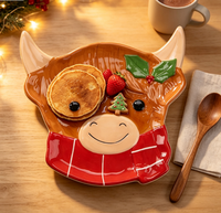 Assiette de service en céramique en forme de vache des Highlands, plateau de dîner fantaisie au design animalier pour la décoration de table, service de repas et cadeau