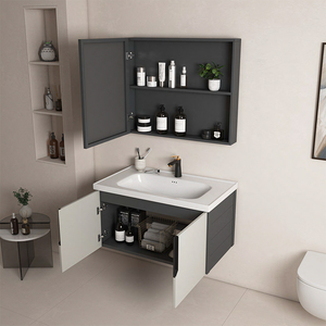 Hiện Đại <span class=keywords><strong>Hidden</strong></span> Xử Lý Treo Tường Không Thấm Nước Nhôm Phòng Tắm Lưu Trữ Tủ LED Thân Thiện Với Môi Vanity Combo Cho Khách Sạn Sử Dụng - Product Image 3