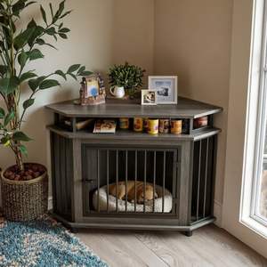 Cage d'angle pour <span class=keywords><strong>chien</strong></span> de 44 pouces avec 2 étagères, meuble pour <span class=keywords><strong>chien</strong></span> en bois massif, support TV, non pliable, fabriqué au Fujian, salon moderne GELIN - Product Image 2