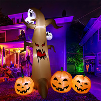 Arbre gonflable d'Halloween de 2,4 mètres avec décorations de fantômes et de citrouilles, LED intégrées, ornement de jardin extérieur
