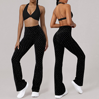 Ensemble de yoga 2 pièces pour femme : Soutien-gorge de sport Halter Twist et Leggings évasés à pois, tenue d'entraînement taille haute pour la gym et le Pilates, logo personnalisé