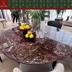 Mesa Ovalada de Mármol Rojo Rosso Levanto para Comedor de Lujo GOLDKING, Columna Central de Metal, Fabricación Directa de Fábrica OEM ODM - Product Image 3
