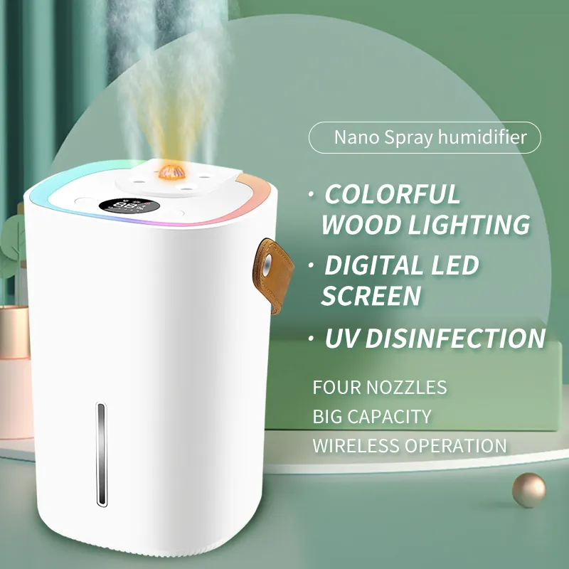 Portable four mist spraying nozzles UV disinfection humidifier with colorful led screen cool mist humidifier for room