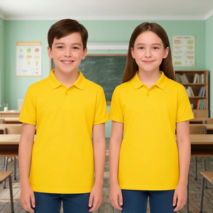 Camiseta Polo Amarilla de Manga Corta para Niños, Uniforme Escolar de Algodón Oxford para Niñas de Primaria, Servicio OEM de Marca Personalizada - Product Image 3