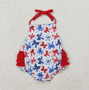 Sibling Baby Girls 4th of July Bows Halter Rompers Dresses - Product Image 5