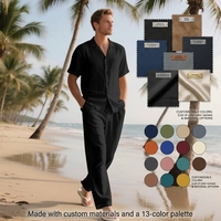 Ensemble de vêtements décontractés d'été en fibre respirante, chemise à col boutonné, vêtements de sport, manches courtes avec pantalon long, costume de plage