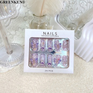 24 <span class=keywords><strong>Uñas</strong></span> Postizas Largas Hechas a Mano con Diseño de Mariposa 3D y Planeta con Purpurina Morada, Removibles, con Logotipo Privado, Adhesivos <span class=keywords><strong>para</strong></span> <span class=keywords><strong>Uñas</strong></span> - Product Image 4