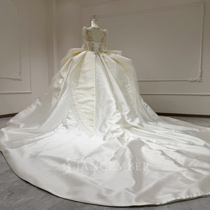 Vestido de Novia de Satén Xx98 con Cuentas de Cristal, Manga Larga, Corsé, Cola Catedral y Espalda con Cordones, Jancember - Product Image 6