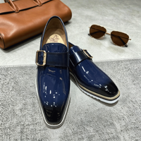 Chaussures habillées légères pour hommes à boucle monacale en cuir verni, semelle épaisse, brillantes et confortables, prêtes à être expédiées, 1 paire MOQ