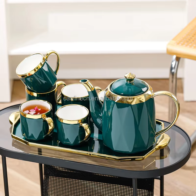 Luxury Ceramic Coffee Cup Set with Gold Rim & Porcelain