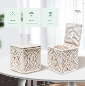 Contenedor de toalla de papel tejido, cubierta de caja de pañuelos, decoración Bohemia, soporte de papel, organizador de servilletas de macramé - Product Image 5
