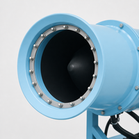 Canon à brouillard bleu clair certifié ISO9001, fabriqué sur mesure en tôle, avec corps de ventilateur, support noir et roulettes