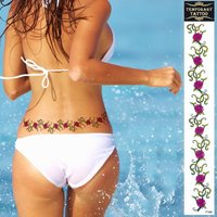 Autocollants de tatouage temporaire sexy à fleurs pour le corps, longs, pour le ventre, l'abdomen, la taille, le dos, imperméables