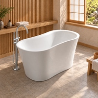 Baignoire autoportante moderne de style japonais en acrylique blanc brillant de 1300 mm avec siège intégré pour petites salles de bain