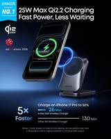 Chargeur sans fil magnétique pliable 3-en-1 de taille compacte certifié Qi2.2 Prime Anker 25W pour iPhone, Watch et AirPods