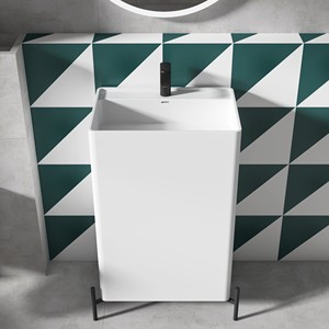 Lavabo sur pied rectangulaire blanc moderne à trou unique pour salle de bain, idéal pour la vente en gros – Lavabo sur pied blanc mat pour salle de bain - Product Image 1